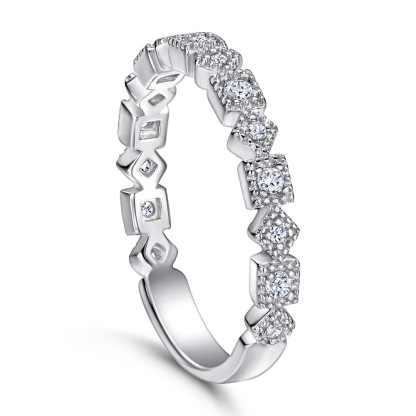 Sterling Silver Geometric Shape White Yellow Gold Rose Gold Wedding Band