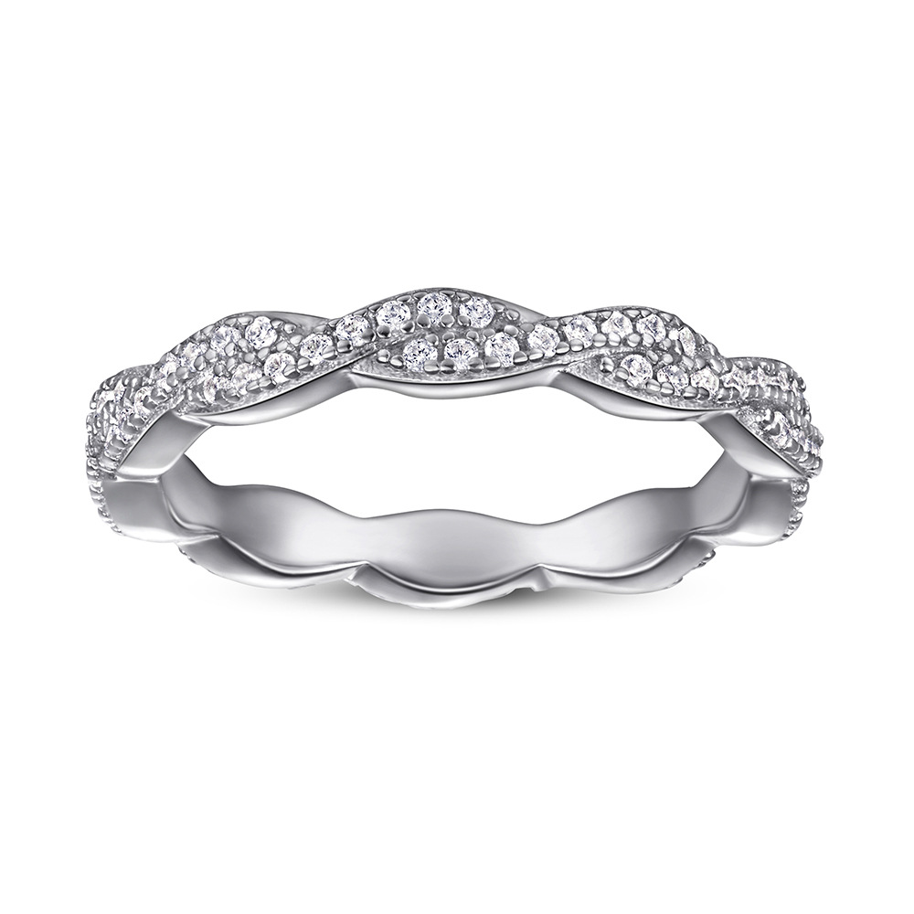 Elegant Pave Twist Eternity Wedding Band for Women In Sterling Silver