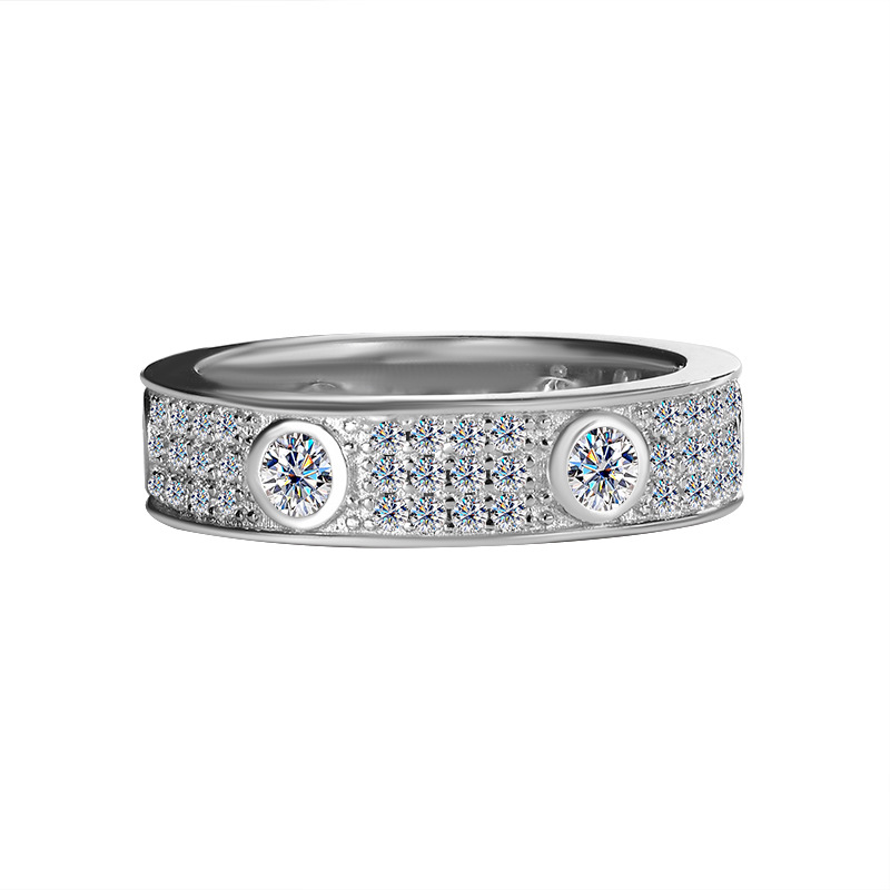 Moissanite Round Brilliant Bezel and Pave Eternity Band in Sterling Silver