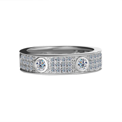 Moissanite Round Brilliant Bezel and Pave Eternity Band in Sterling Silver