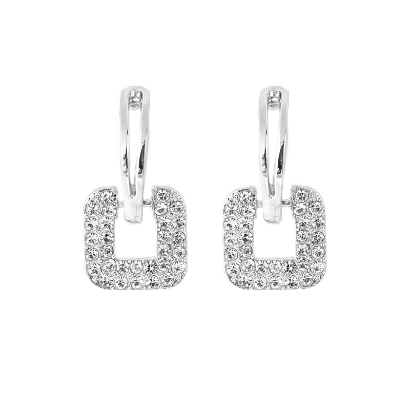 Moissanite Square Pavé Dangle Hoop Earrings – Sparkling Geometric Design