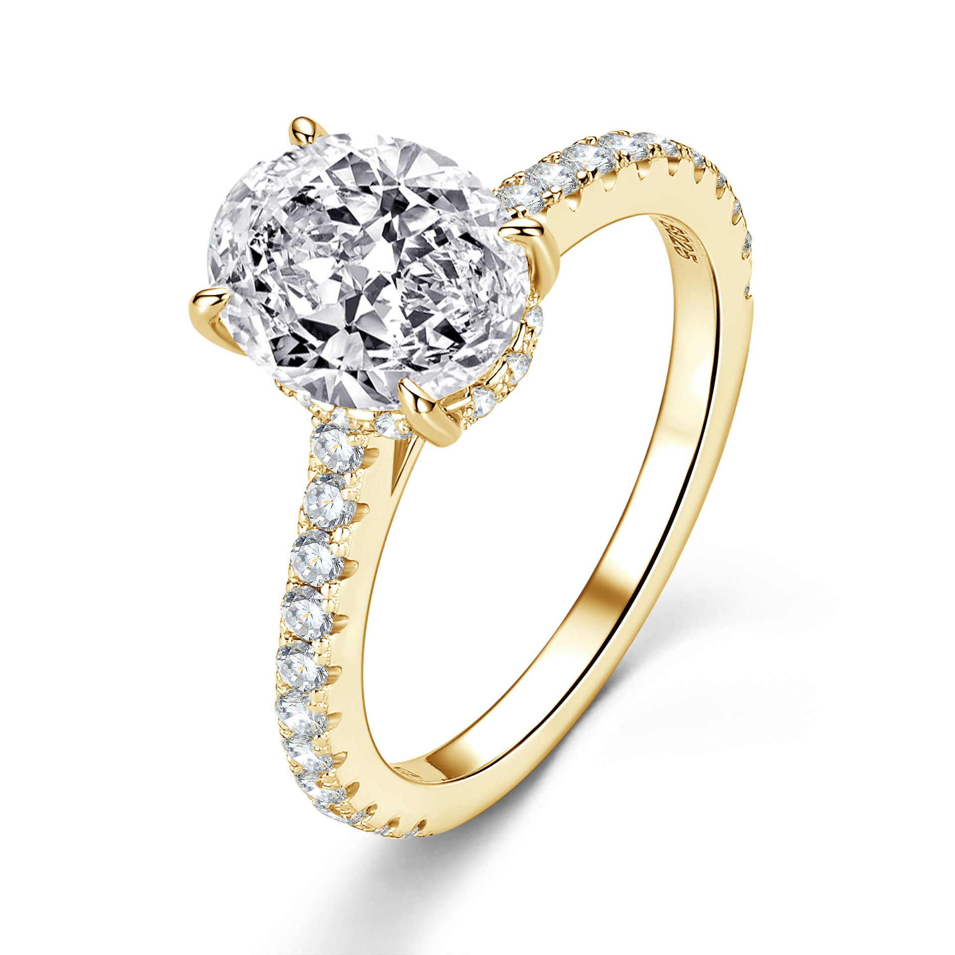 3Ct Moissanite Oval Cut Pave Romantic Luxury Design Engagement Ring in Sterling Silver