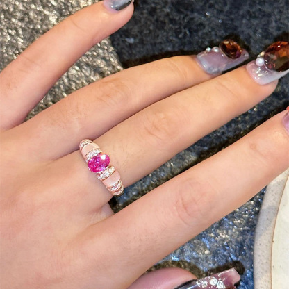 1Ct Rose Red Oval Cut Mother-of-Pearl Pave Setting Ring-Sterling Silver-lornajewelry