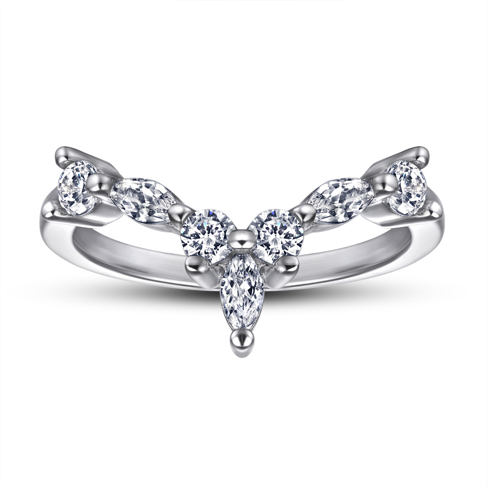 S925 Sterling Silver Crown Bridal Rings for Wedding V Design Ring Dazzling Marquise Wedding Band 