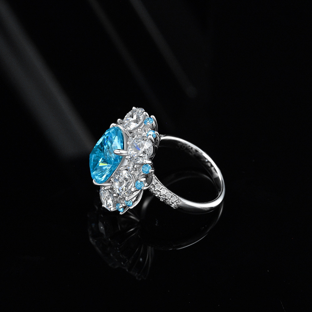 6Ct Cushion Cut Aquamarine Double Halo Pave Ring-Sterling Silver-lornajewelry