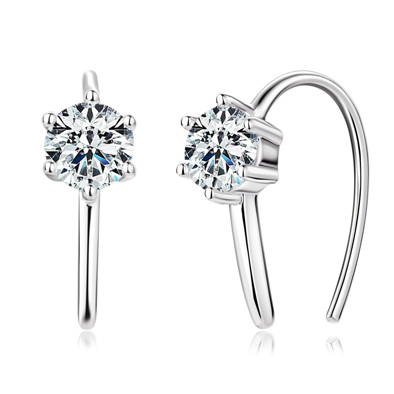 Moissanite Six-Prong French Hook Earrings in 925 Silver