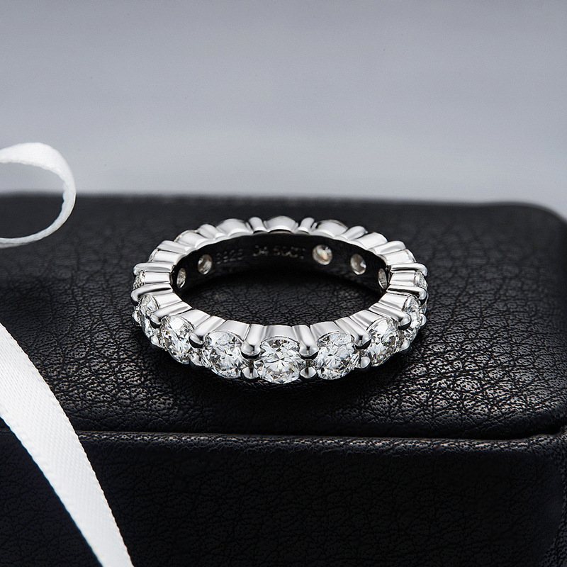 Moissanite Full Eternity Wedding Band Stackable Ring In Sterling Silver