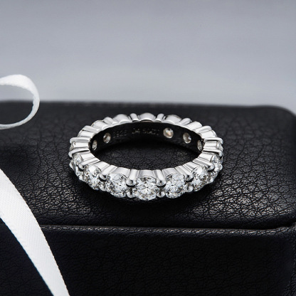 Moissanite Full Eternity Wedding Band Stackable Ring In Sterling Silver