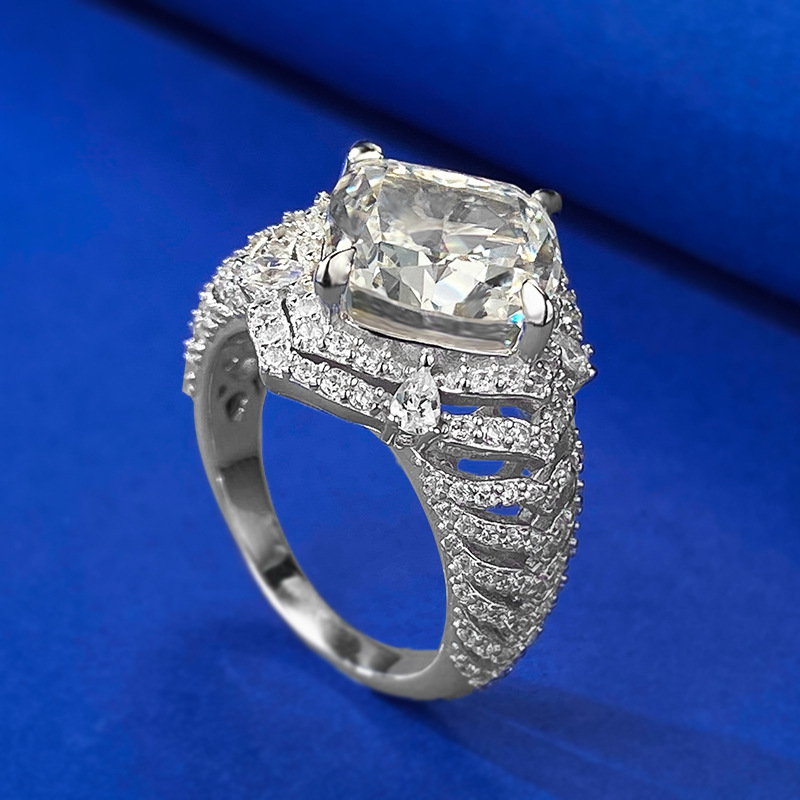 5Ct Cushion Cut Pave Halo Luxury Setting Ring-Sterling Silver-lornajewelry