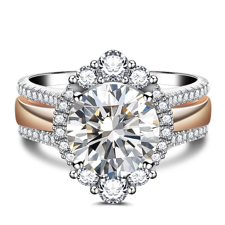 Elegant Halo Design Round Cut Wedding Ring Set In Sterling Silver