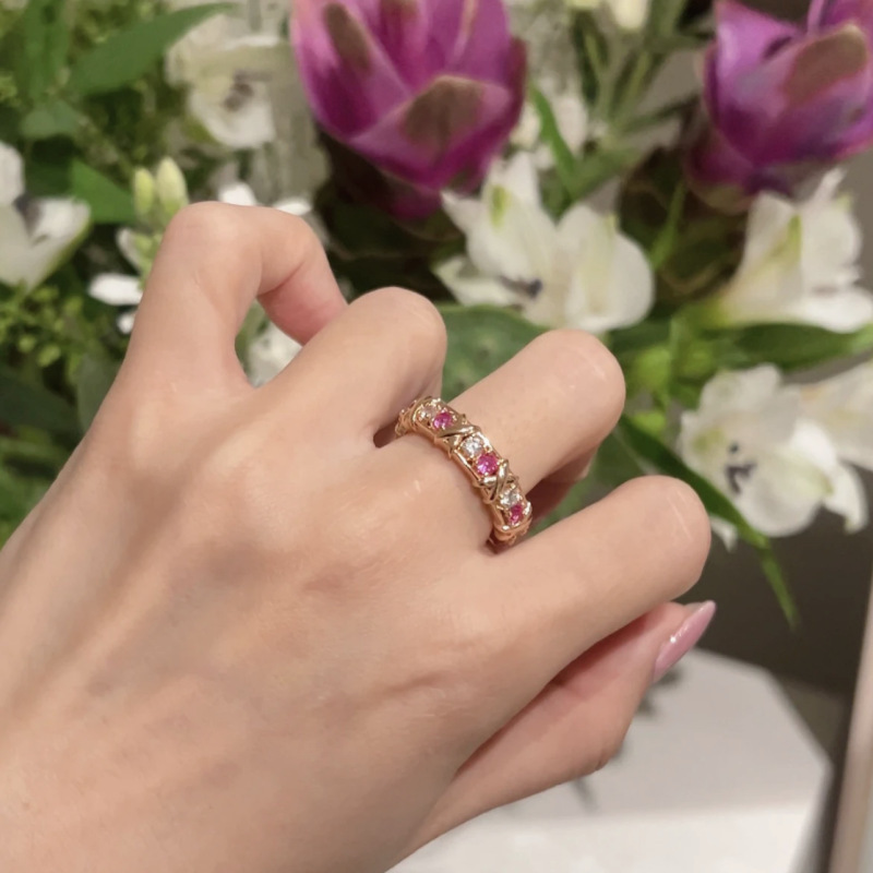 Rose Ruby and White Round Cut X-Prong Setting Rose Gold Band-Sterling Silver-lornajewelry