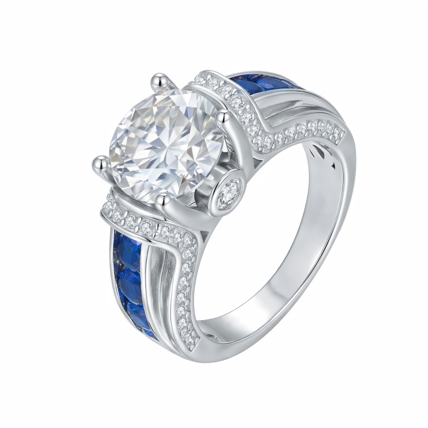 3Ct Round Cut Moissanite Two-Tone Hip Hop Style Sterling Silver Engagement Ring