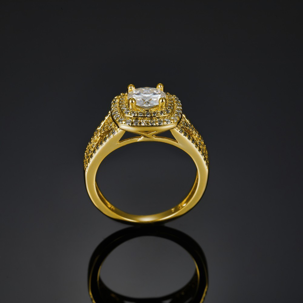 1Ct Moissanite Round Cut Double Halo Luxurious Pave Setting Sterling Silver Engagement Ring