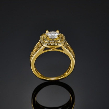 1Ct Moissanite Round Cut Double Halo Luxurious Pave Setting Sterling Silver Engagement Ring