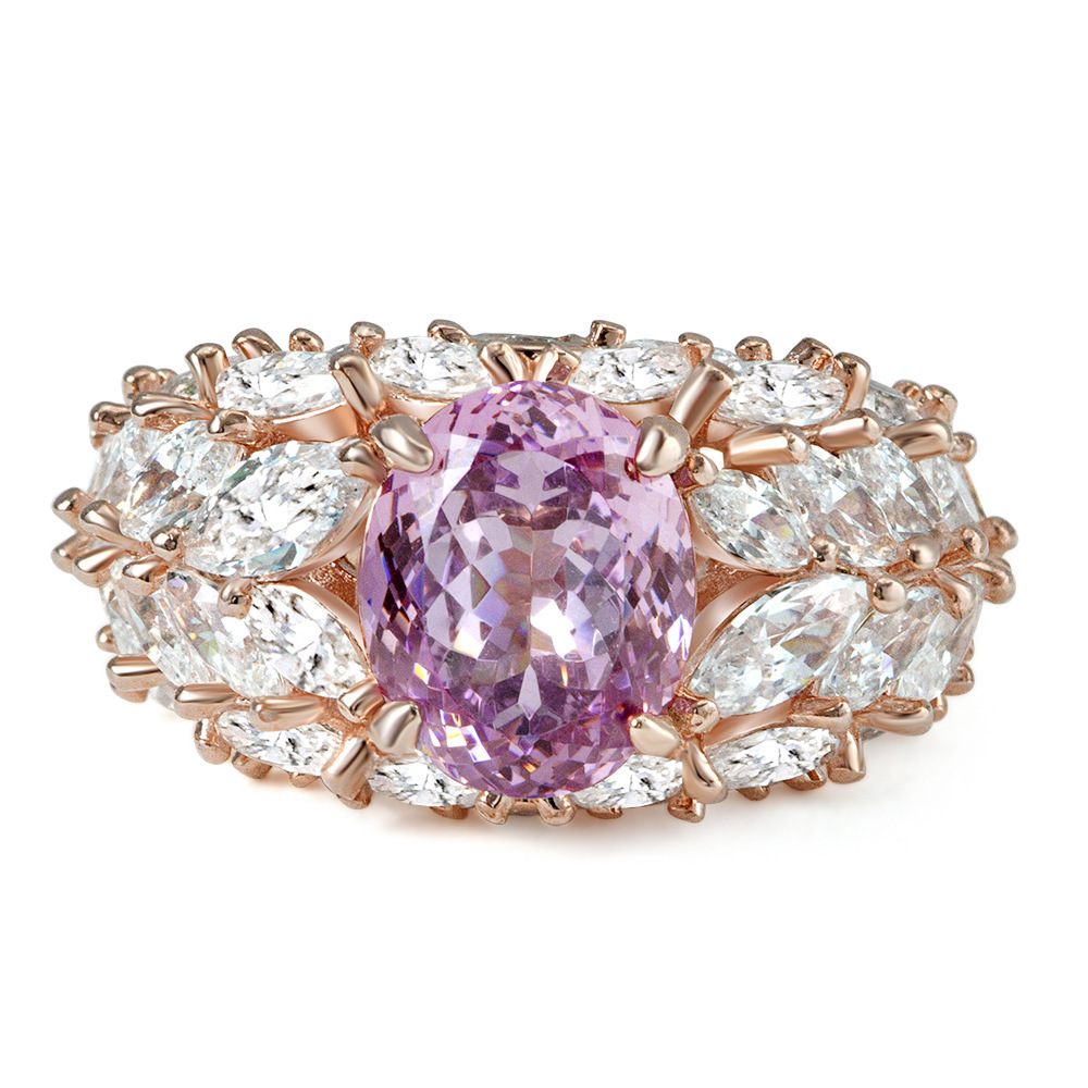 3Ct Pink Oval Cut Marquise Cluster Setting Ring-Sterling Silver-lornajewelry