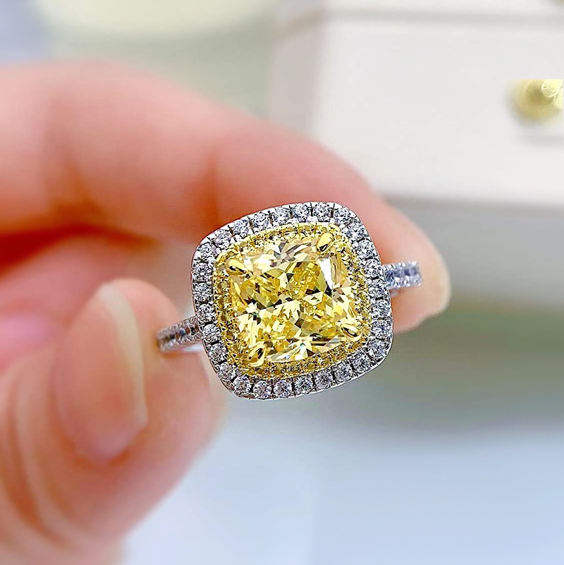 2.5Ct Cushion Cut Yellow Gemstone Double Halo Design Ring-Sterling Silver-lornajewelry