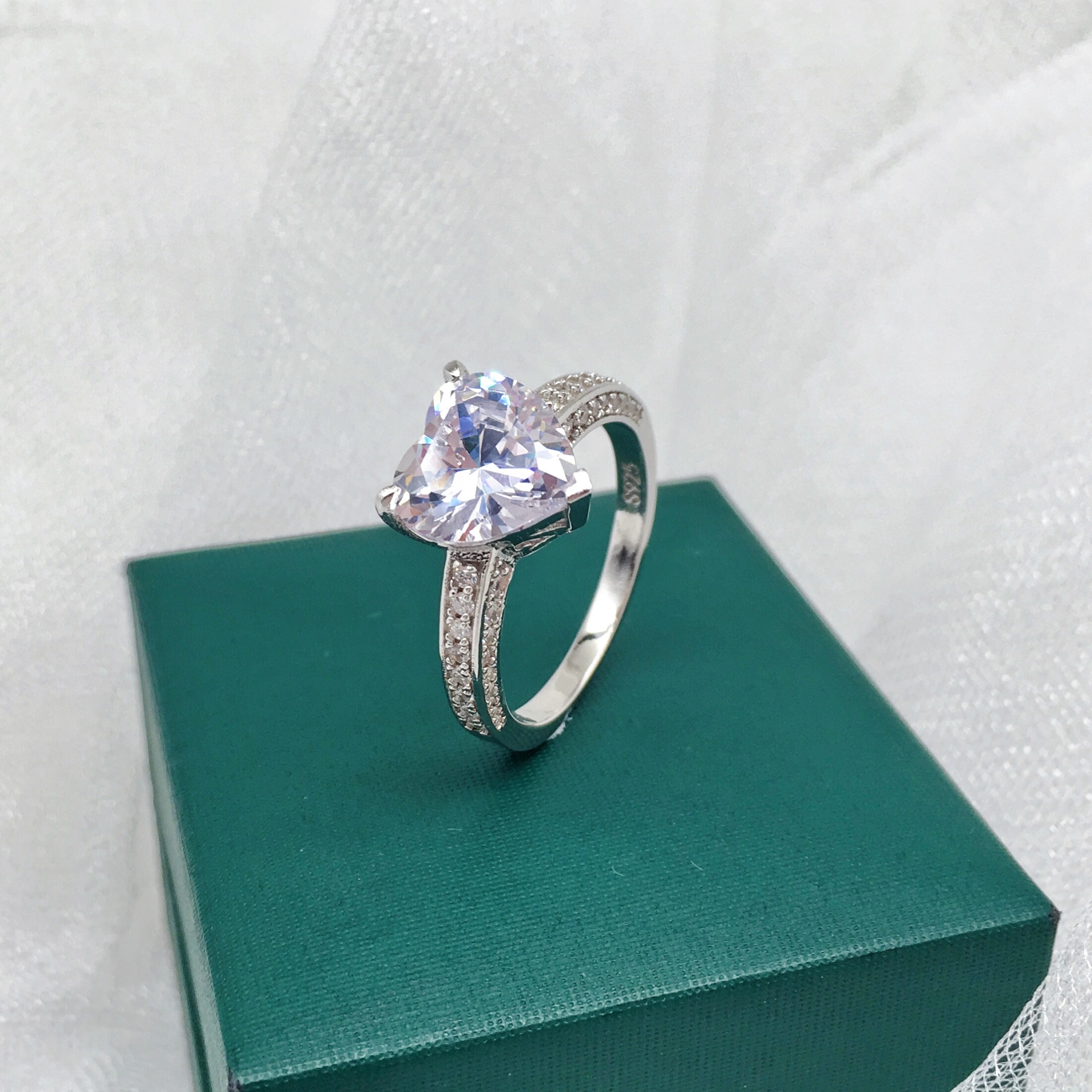 3.5Ct Heart Cut Exquisite Pave Engagement Ring in Sterling Silver
