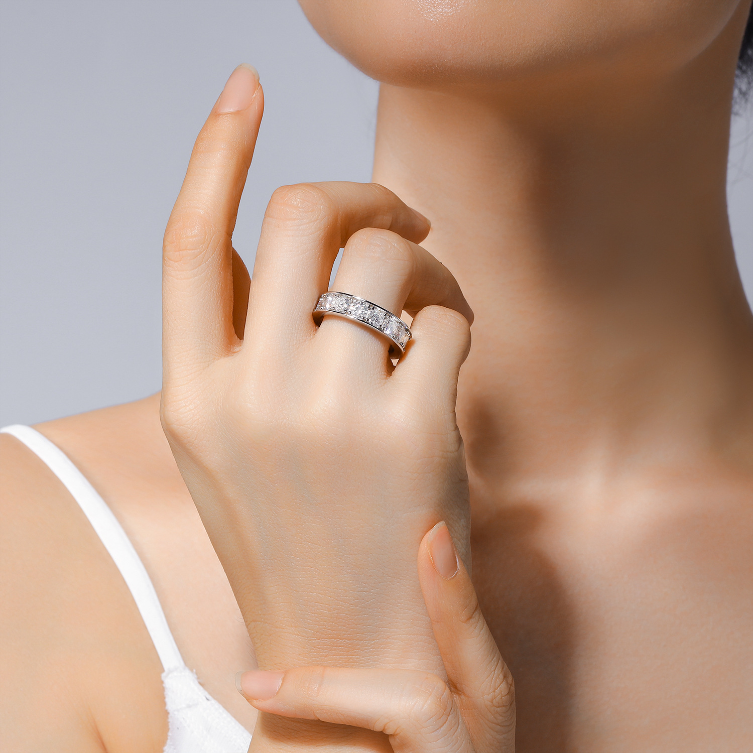 Halo Round Cut Moissanite Women's Wedding Band Ring