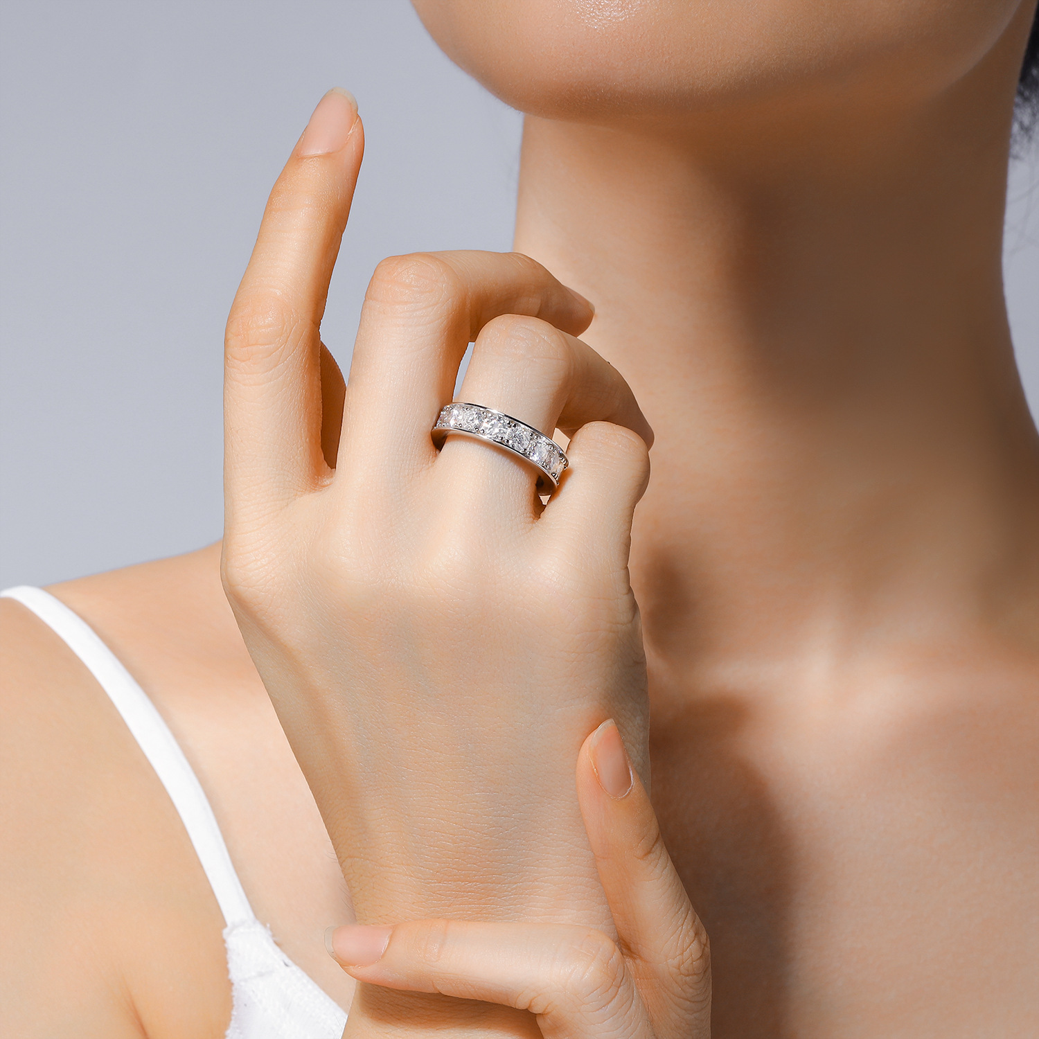 Halo Round Cut Moissanite Women's Wedding Band Ring