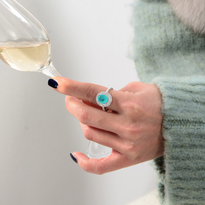 3Ct Oval Cut Blue Paraiba Tourmaline Double Halo Pave Setting Ring-Sterling Silver-lornajewelry