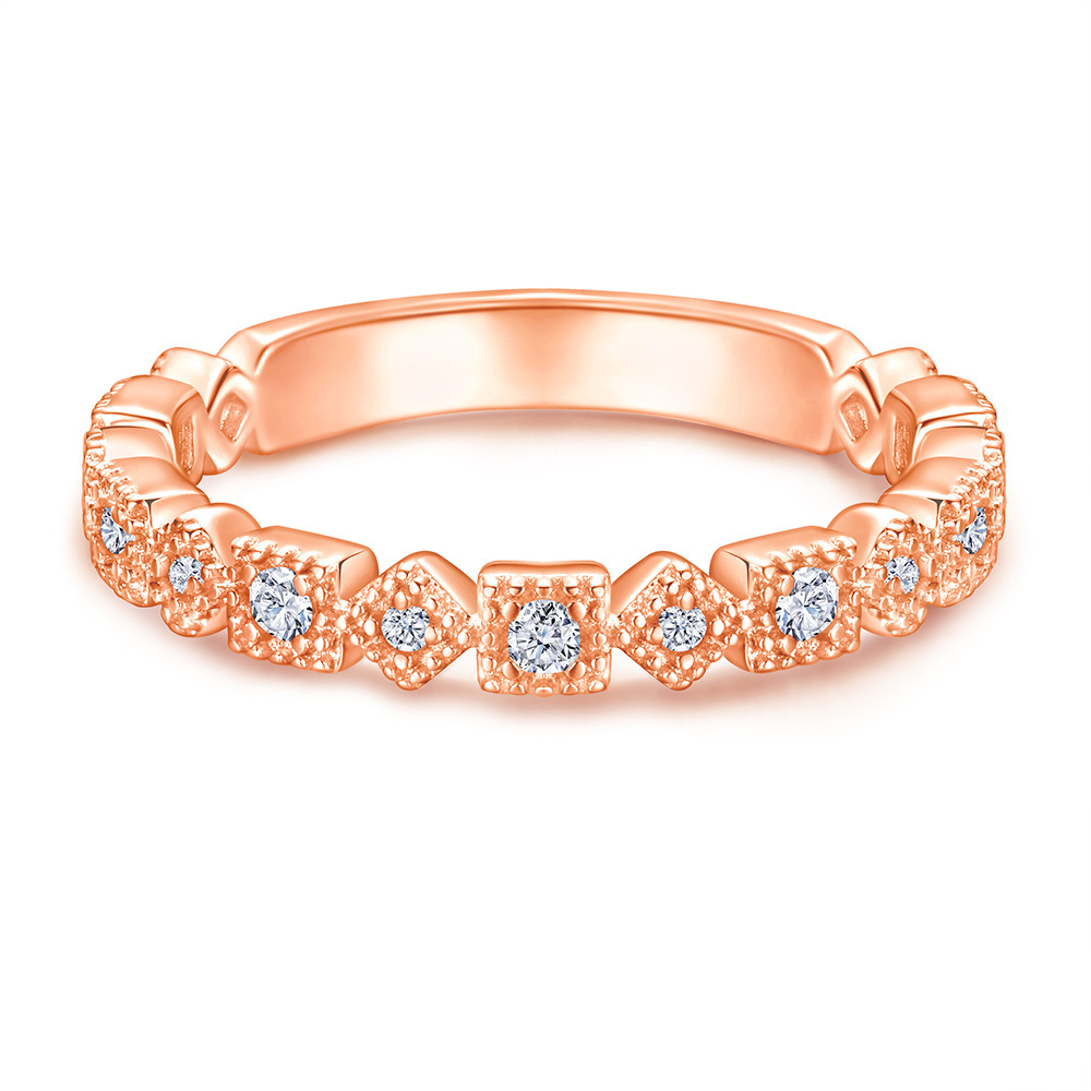 Sterling Silver Geometric Shape White Yellow Gold Rose Gold Wedding Band