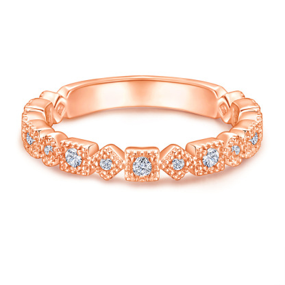 Sterling Silver Geometric Shape White Yellow Gold Rose Gold Wedding Band