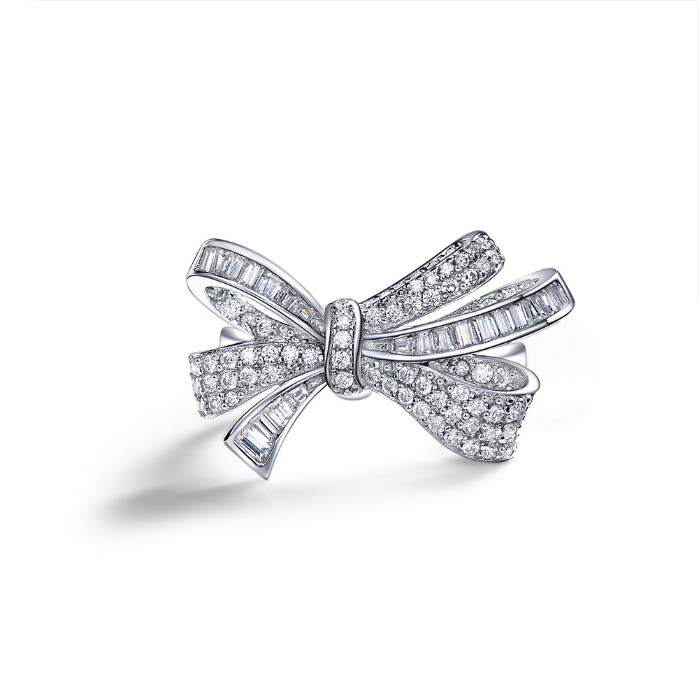 Bow Knot Pave Setting Ring-Sterling Silver-lornajewelry