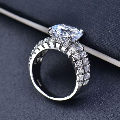 5Ct Moissanite Three-Row Tapered Shank Sterling Silver Engagement Ring-Sterling Silver-lornajewelry