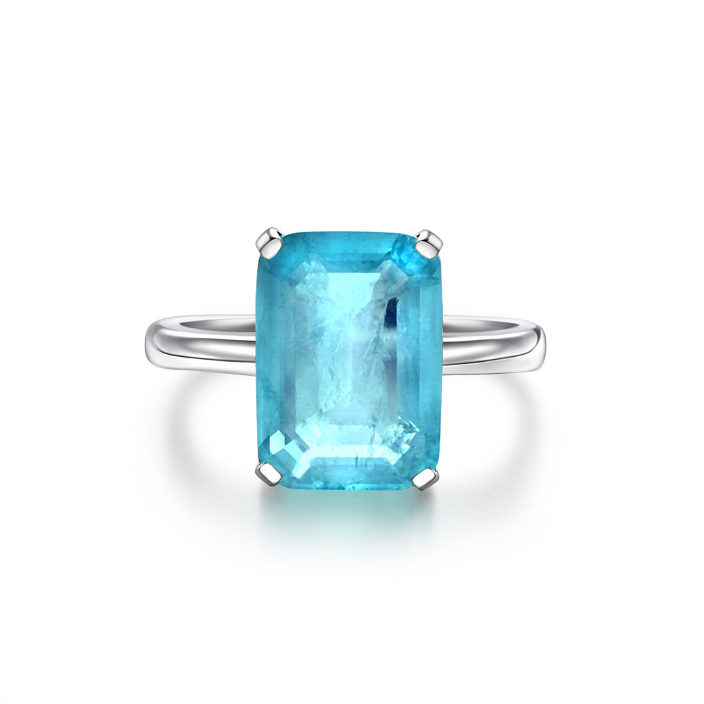 7Ct Emerald Cut Blue Paraiba Tourmaline Solitaire Ring-Sterling Silver-lornajewelry