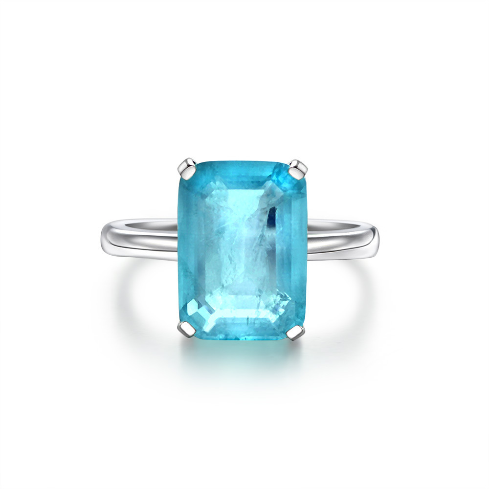 7Ct Emerald Cut Blue Paraiba Tourmaline Solitaire Ring-Sterling Silver-lornajewelry