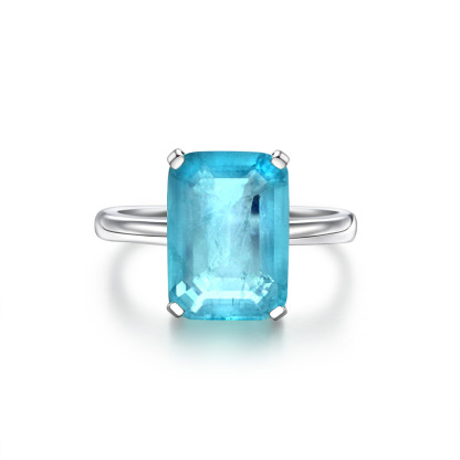 7Ct Emerald Cut Blue Paraiba Tourmaline Solitaire Ring-Sterling Silver-lornajewelry