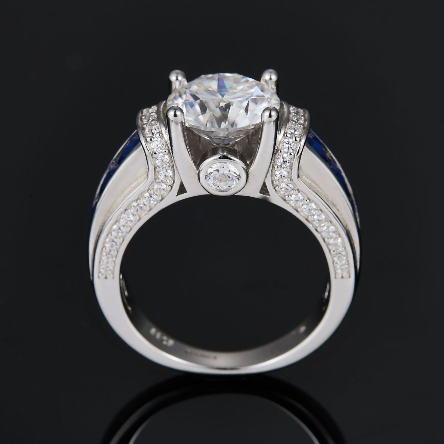 3Ct Round Cut Moissanite Two-Tone Hip Hop Style Sterling Silver Engagement Ring