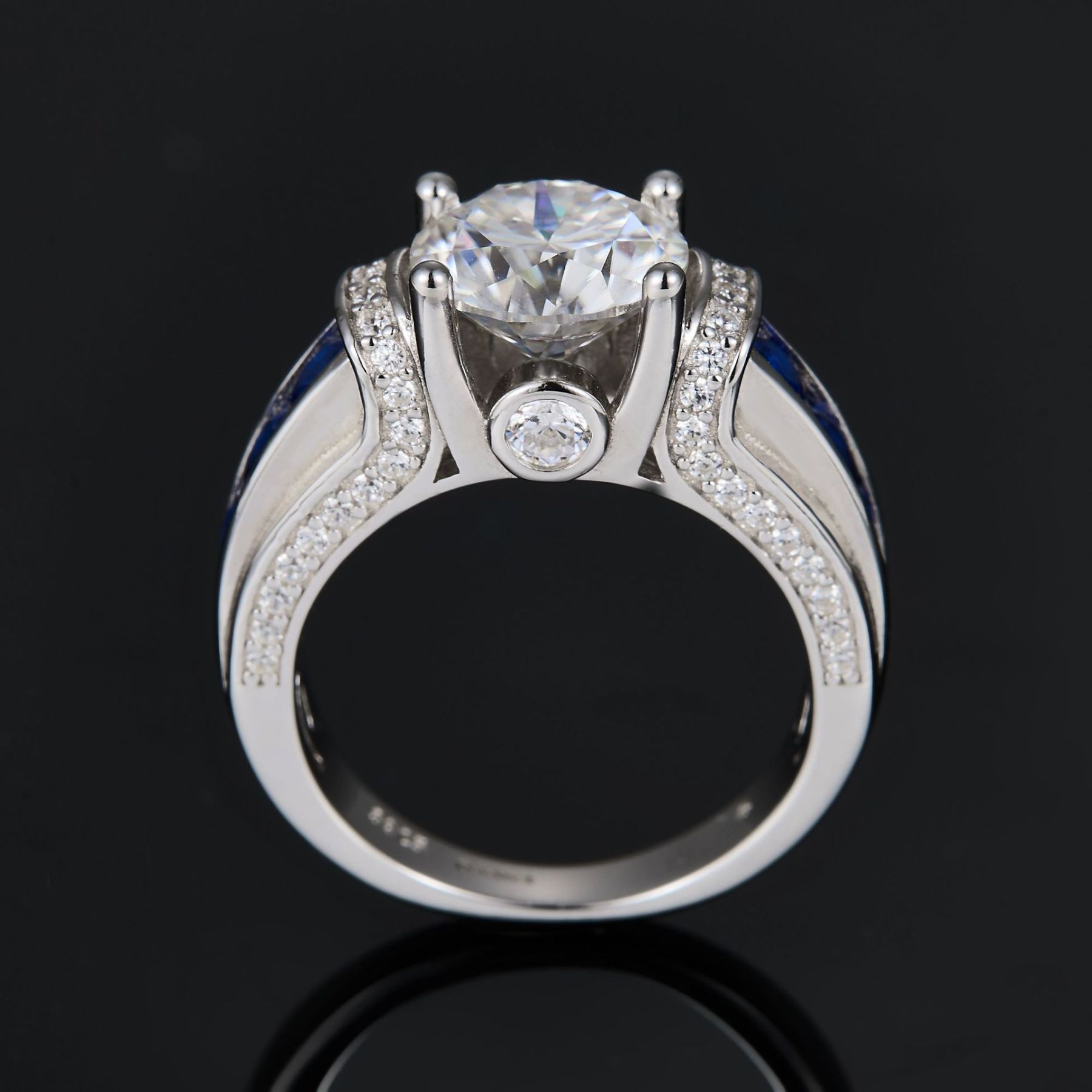 3Ct Round Cut Moissanite Two-Tone Hip Hop Style Sterling Silver Engagement Ring