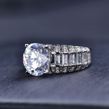 5Ct Moissanite Three-Row Tapered Shank Sterling Silver Engagement Ring-Sterling Silver-lornajewelry