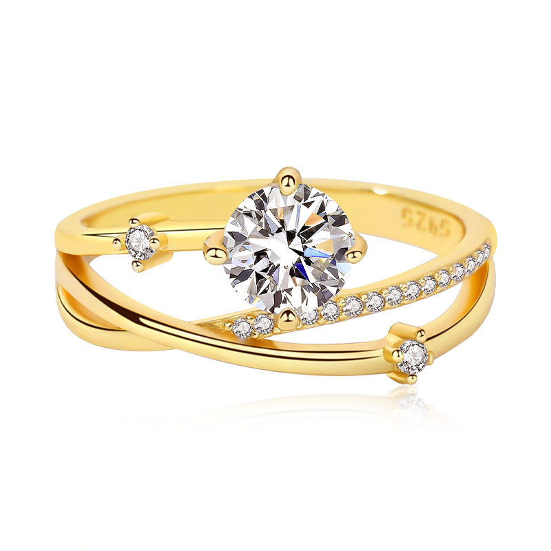 1Ct Moissanite White Round Cut Cross Over Setting Yellow Gold Twist Ring-Sterling Silver-lornajewelry