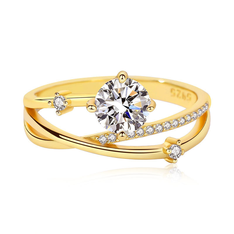 1Ct Moissanite White Round Cut Cross Over Setting Yellow Gold Twist Ring-Sterling Silver-lornajewelry