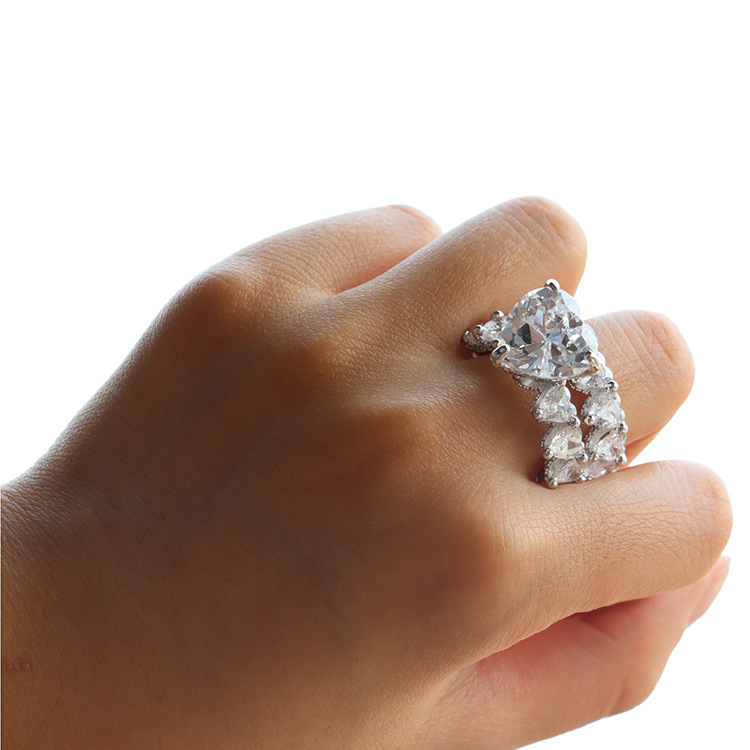 7Ct Heart-Shaped Full Pave Row Fashionable Design Wedding Ring Set In Sterling Silver-Sterling Silver-lornajewelry