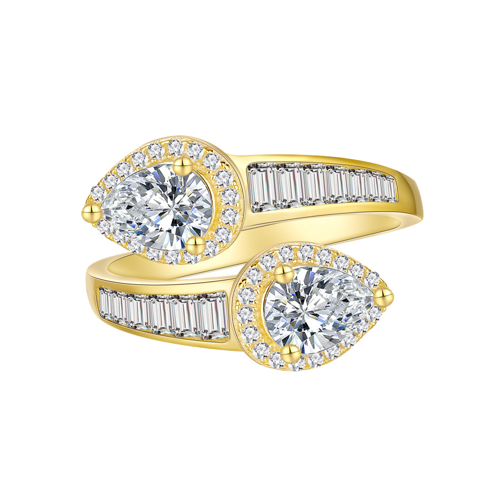 Elegant Pear-Shaped Bezel Halo Double Stones Design Engagement Ring