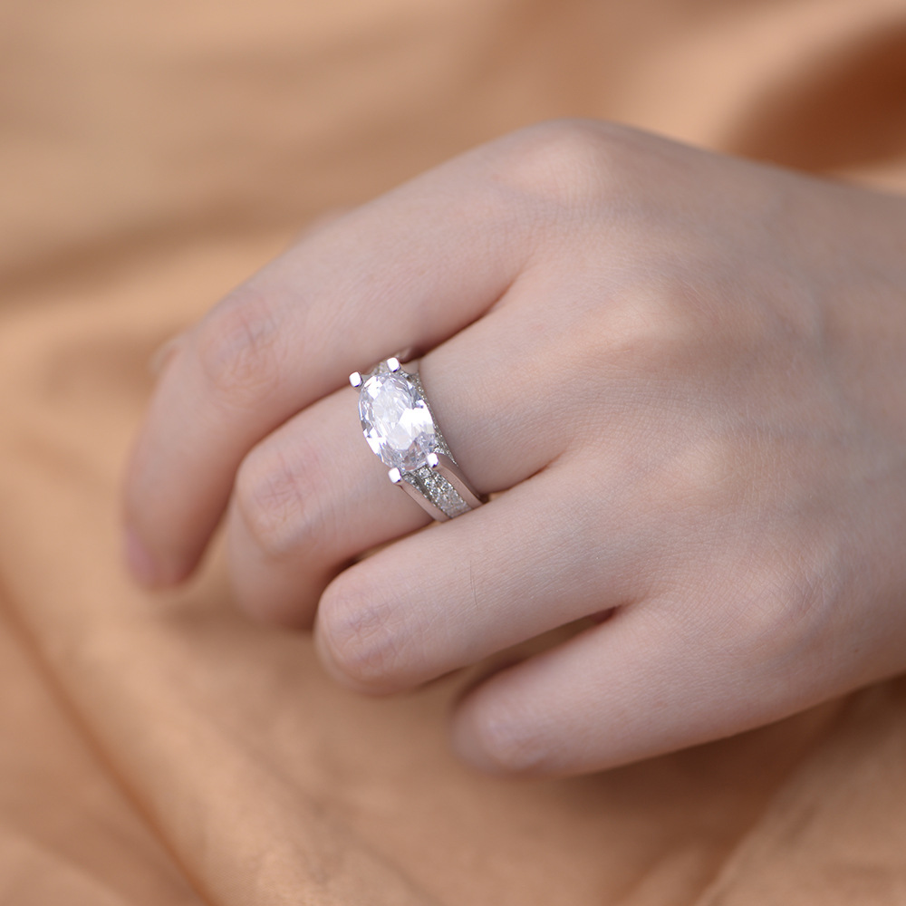 4Ct Oval Cut Vintage Sterling Silver Engagement Ring-Sterling Silver-lornajewelry