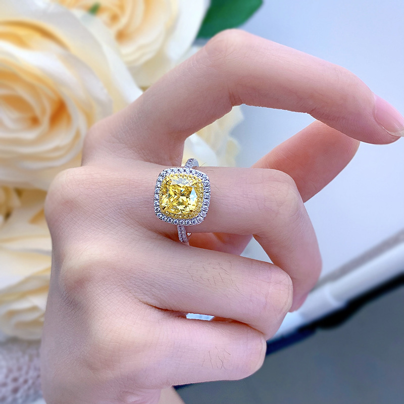 2.5Ct Cushion Cut Yellow Gemstone Double Halo Design Ring-Sterling Silver-lornajewelry