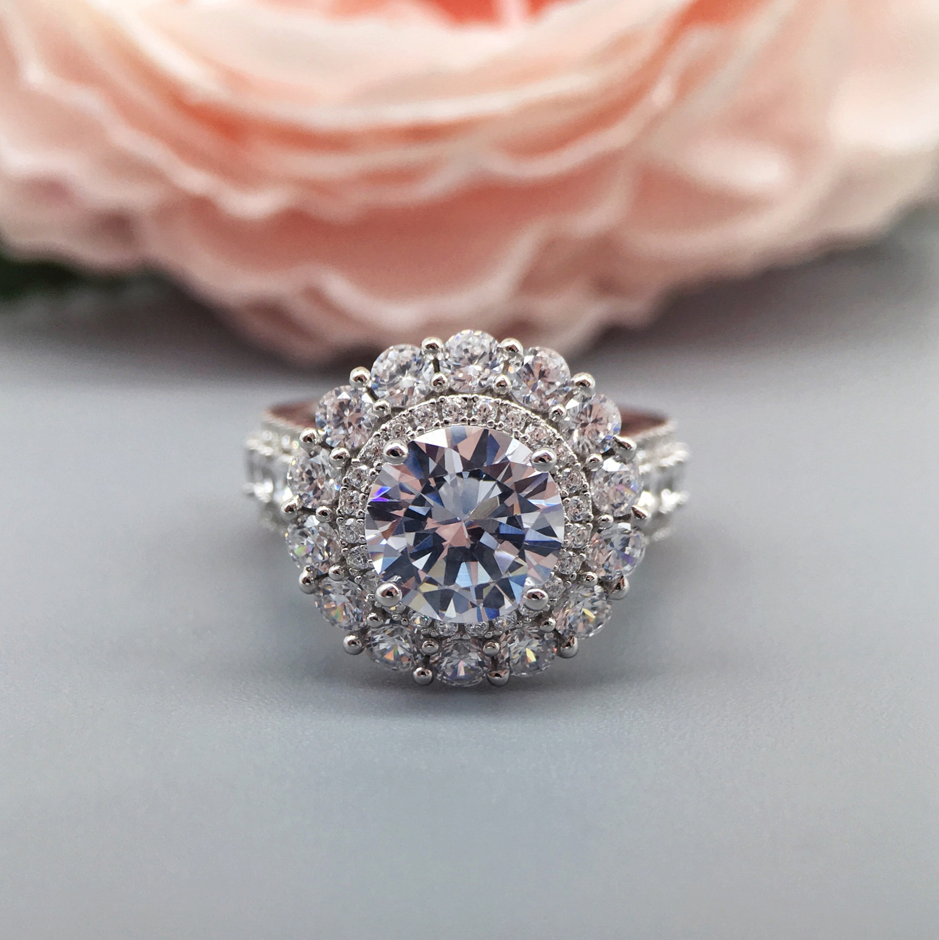 4Ct Round Cut Engagement Ring In Sterling Silver