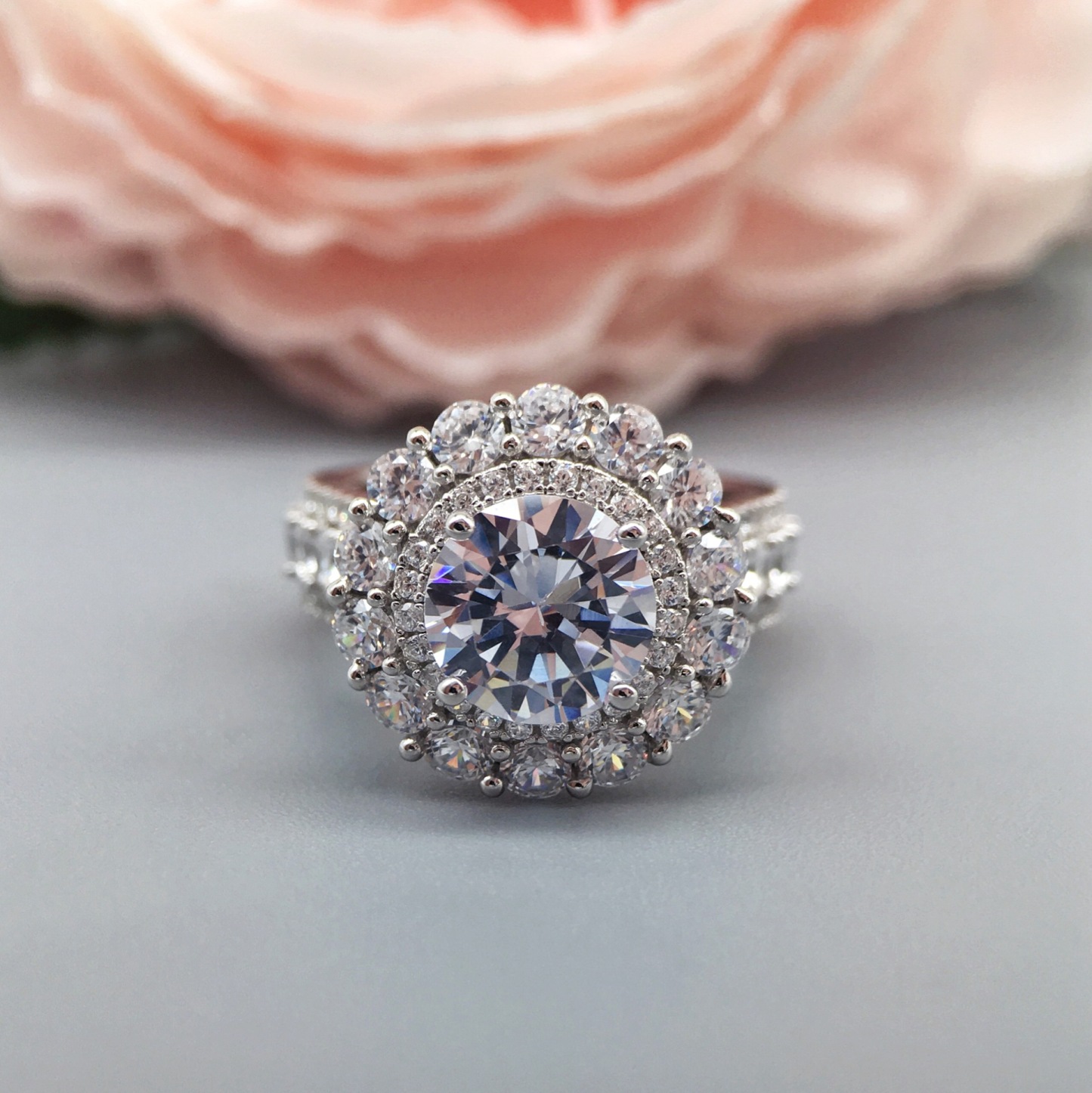 4Ct Round Cut Engagement Ring In Sterling Silver