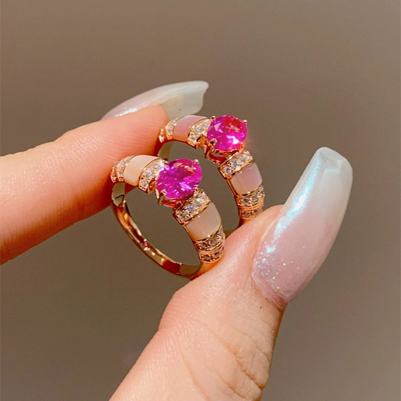 1Ct Rose Red Oval Cut Mother-of-Pearl Pave Setting Ring-Sterling Silver-lornajewelry