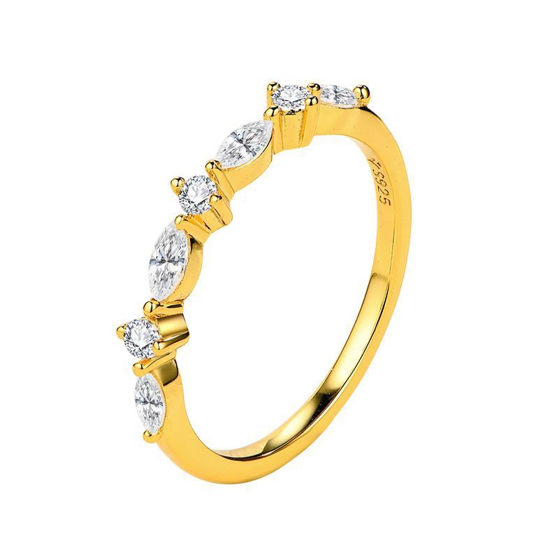 Elegant Yellow Gold Marquise Cut Simulated Diamond Wedding Band In Sterling Silver-Sterling Silver-lornajewelry