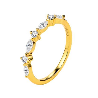 Elegant Yellow Gold Marquise Cut Simulated Diamond Wedding Band In Sterling Silver-Sterling Silver-lornajewelry