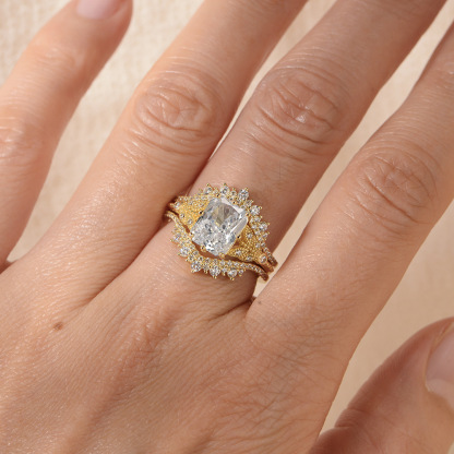 3Ct Radiant Cut Insert Luxury Stackable Crown Bridal Ring Set In Sterling Silver