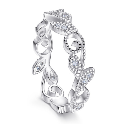 Fancy Vines Yellow Gold Rose Gold White Flower Leaf Wedding Band