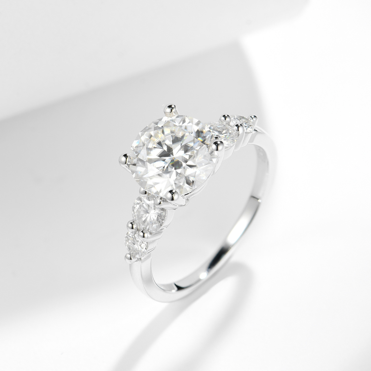 3Ct Moissanite Round Cut Side Chic Five-Stone Sterling Silver Engagement Ring