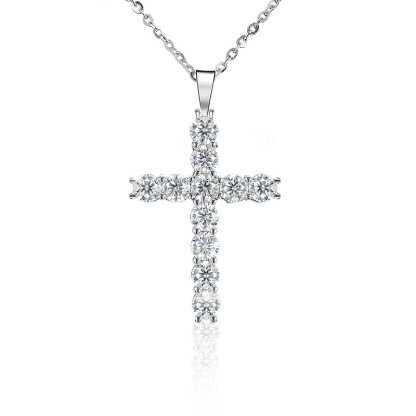 Moissanite Round Cross Pendant Necklace in Sterling Silver-Sterling Silver-lornajewelry