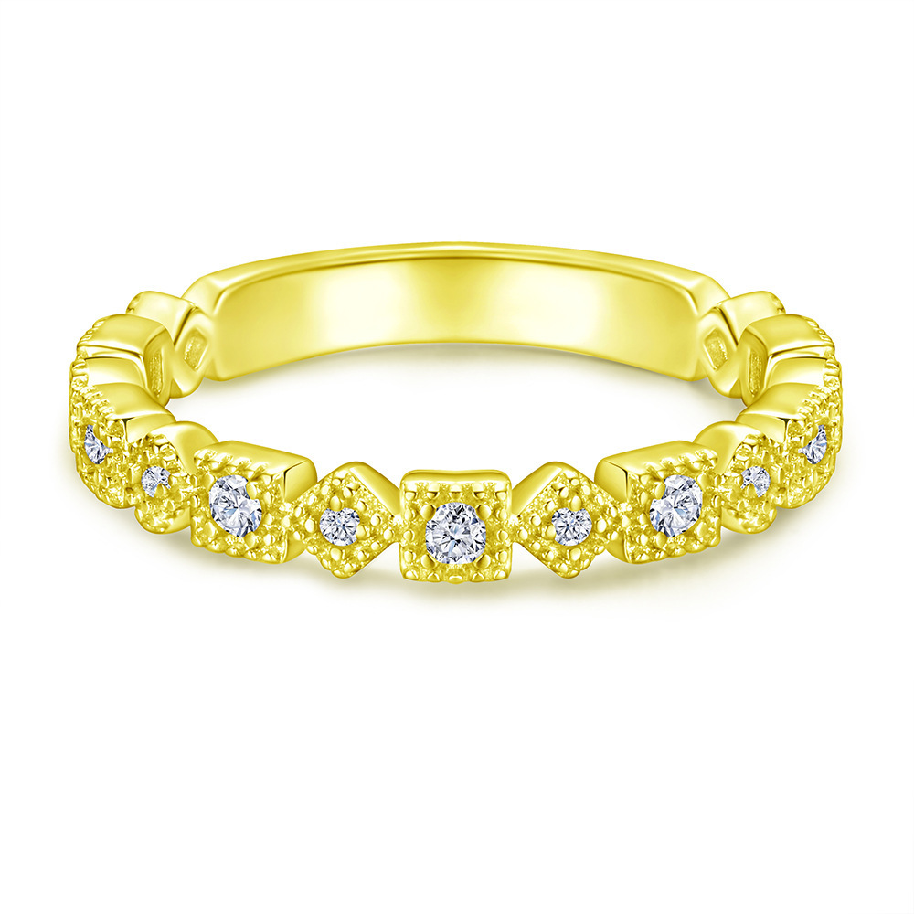 Sterling Silver Geometric Shape White Yellow Gold Rose Gold Wedding Band